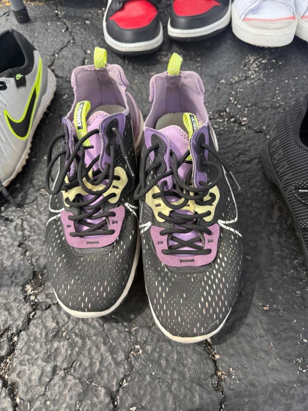 Nike Black Athletic Shoes with Purple and Lime Accents